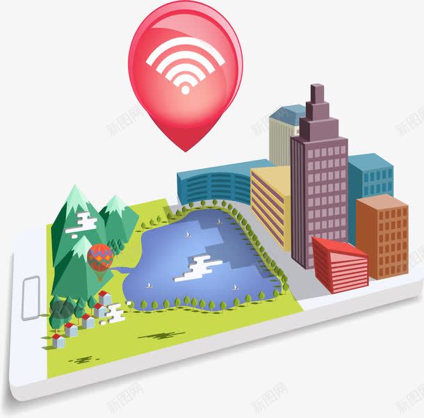 手机上的立体模型png免抠素材_新图网 https://ixintu.com wifi信号 城市3D模型 手机模型 立体模型