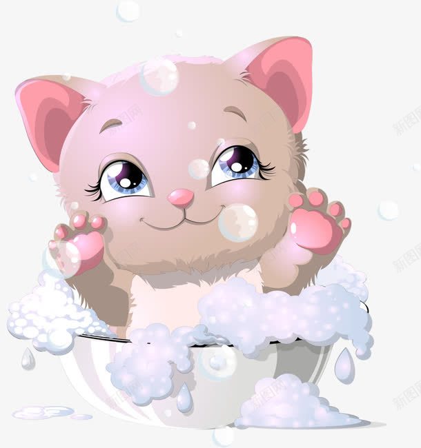 洗澡的猫咪png免抠素材_新图网 https://ixintu.com 可爱 手绘 泡泡 洗澡 猫咪 猫洗澡