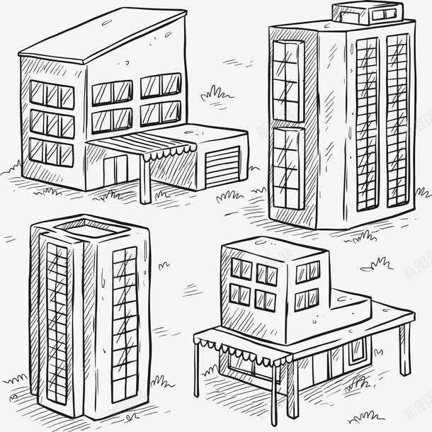 建筑手账高楼大厦png免抠素材_新图网 https://ixintu.com 便利店 商务大厦 手绘 手账 楼房 矢量素材 素描