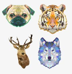 扁化狗狗和老虎和鹿和狼晶格化高清图片
