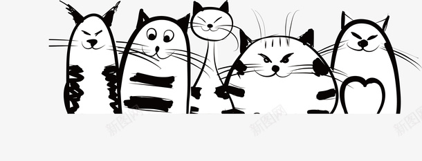 创意猫咪简笔画矢量图图标ai_新图网 https://ixintu.com 卡通动物 猫咪 简笔画 黑白画 矢量图