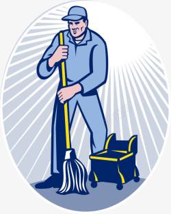 人物插图擦地板清洁的保洁人员素材