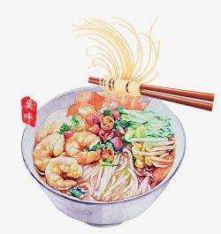 日式面手绘日式料理龙须面高清图片