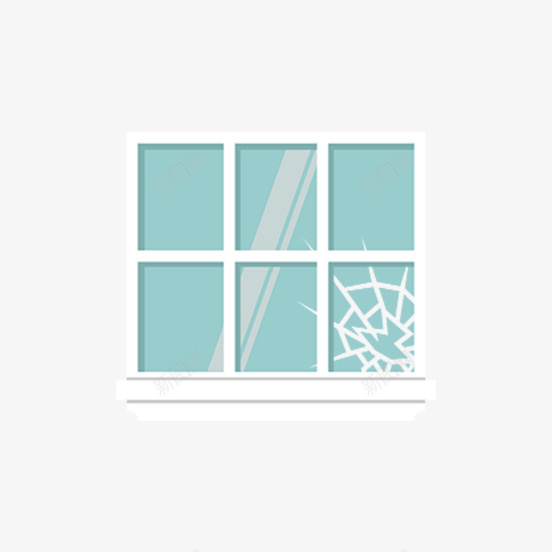 碎了一块玻璃的窗户png免抠素材_新图网 https://ixintu.com 卡通 玻璃 白色窗户 白色窗框 砸碎 碎玻璃 窗台 裂痕