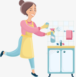 清洁妇女正在清扫洗漱台的妇女矢量图高清图片