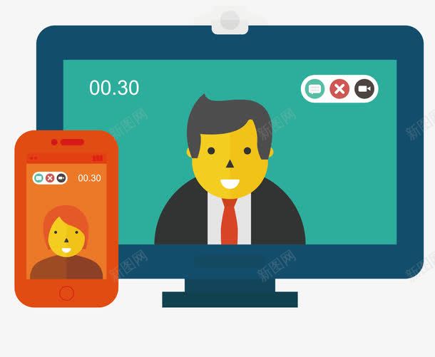 扁平化电脑直播矢量图ai免抠素材_新图网 https://ixintu.com 手机 电脑显示器 直播 矢量图