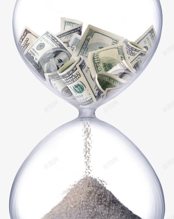 沙漏里的钱png免抠素材_新图网 https://ixintu.com 时间就是金钱 沙子 沙漏 珍惜时间 纸币 钱币