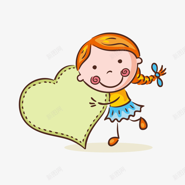 开心的小女孩png免抠素材_新图网 https://ixintu.com 卡通人物 可爱 小女孩 小辫子 开心 青色心抱枕