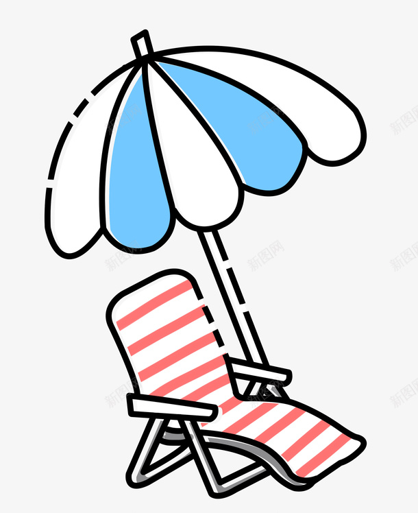 卡通版手绘的悠闲躺椅png免抠素材_新图网 https://ixintu.com 休闲区 动漫动画 卡通手绘 坐躺椅子 太阳伞 装饰图 躺椅