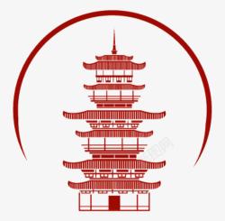 中国塔扁平红色寺庙古殿高清图片