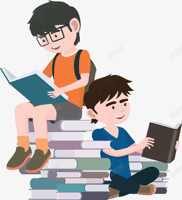 坐着看书的小男孩png免抠素材_新图网 https://ixintu.com 一堆书本 世界读书日 可爱小男孩 坐着的小朋友 坐着看书 坐着读书 大学生读书 开学季 开心