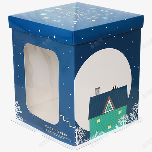 蓝色蛋糕盒png免抠素材_新图网 https://ixintu.com 产品实物 加高蛋糕盒 包装盒 天地盖 翻糖蛋糕纸盒 蓝色蛋糕盒 蛋糕包装盒