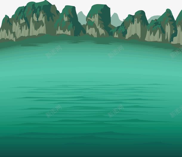 青色风景png免抠素材_新图网 https://ixintu.com 动画动漫 卡通 山 插画 树 水 湖景 石 美丽 背景 自然 青色 风景 风景画