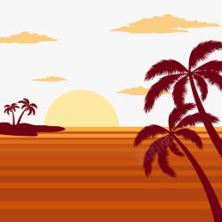 夕阳下的大海和棕榈树素材