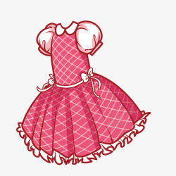 红色方格公主裙简图素材