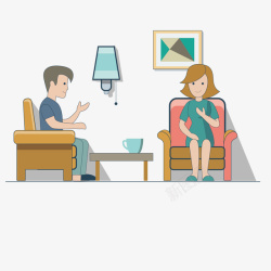 扁平沙发坐在客厅交谈插图矢量图高清图片
