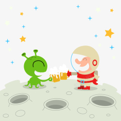 卡通啤酒碰杯的外星人和宇航员矢素材