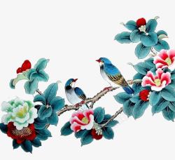 彩绘鸟水墨画愿做花中鸟高清图片