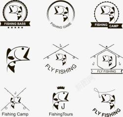 矢量钓鱼标志黑白钓鱼鱼钩标志图标高清图片