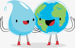 世界节水图卡通站在一起的水滴地球矢量图高清图片
