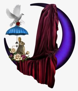 窗帘帷幕背景紫色窗帘卡通弯月手绘月亮紫色图标高清图片