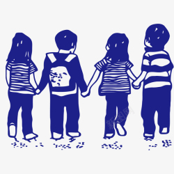 小孩童手绘蓝色四个孩子背影矢量图高清图片