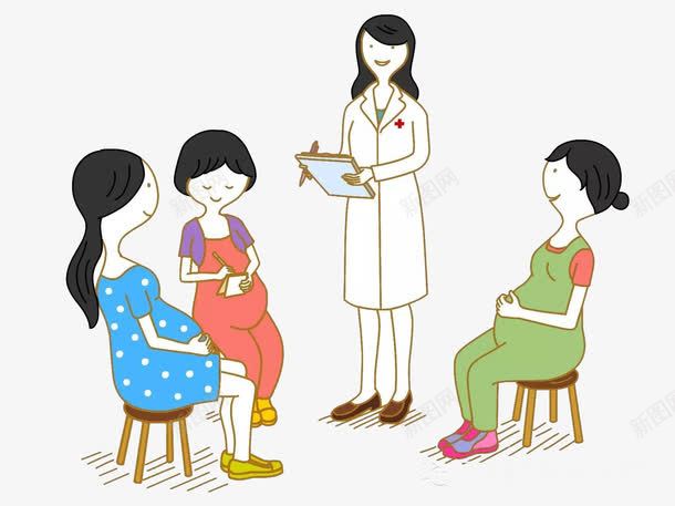 孕妇检查png免抠素材_新图网 https://ixintu.com 三个 医生 妇幼保健 孕妇 本子 板凳