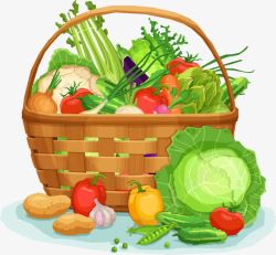 蓝色蔬菜篮手绘蔬菜高清图片