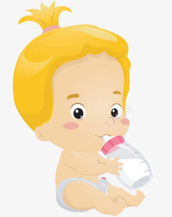 卡通扎头发小婴儿在喝奶素材