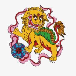 中国风古典狮子滚绣球素材