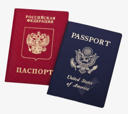 美国国籍红色封面俄罗斯护照和蓝色封面美高清图片