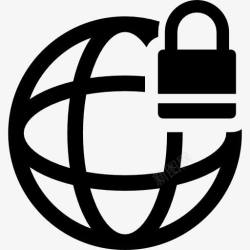 网络安全锁全球网络的保护图标高清图片