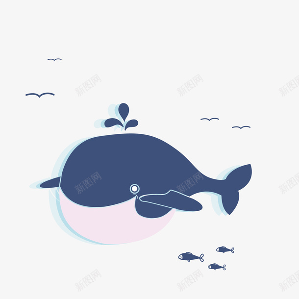 深蓝色卡通鲸鱼图案png免抠素材_新图网 https://ixintu.com 卡通 喷水 小鲸鱼 水柱 海水 海生动物 鲸鱼