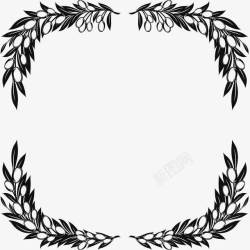 橄榄枝边框手绘黑色橄榄枝花环装饰高清图片