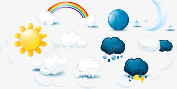 天气软件png免抠素材_新图网 https://ixintu.com 下雨 乌云密布 半边天 天气变换 天气软件 天气预报 彩虹 风雨气温图