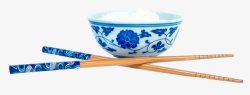 青花瓷碗筷一碗米饭高清图片