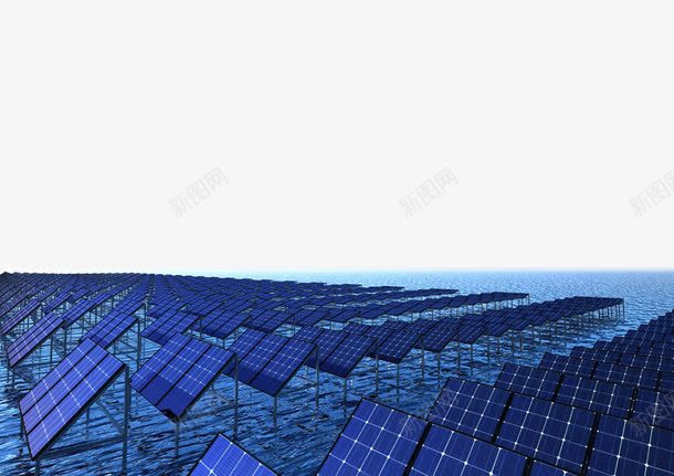 海上太阳能光伏板png免抠素材_新图网 https://ixintu.com 光伏 光伏发电 发电板 大海 太阳能 自色能源 蓝色