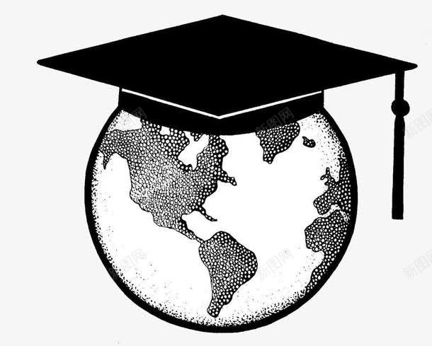 全球化学习png免抠素材_新图网 https://ixintu.com 创意图片 地球上的学士帽 黑灰系