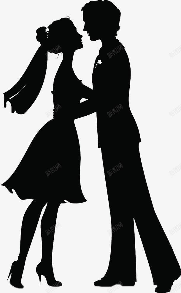 亲吻的夫妇png免抠素材_新图网 https://ixintu.com 中年夫妻 卡通 婚纱 恩爱的 手绘 简笔 身影 黑色的