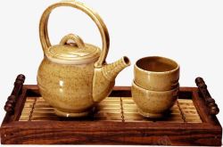 竹制陶瓷茶盘茶具高清图片