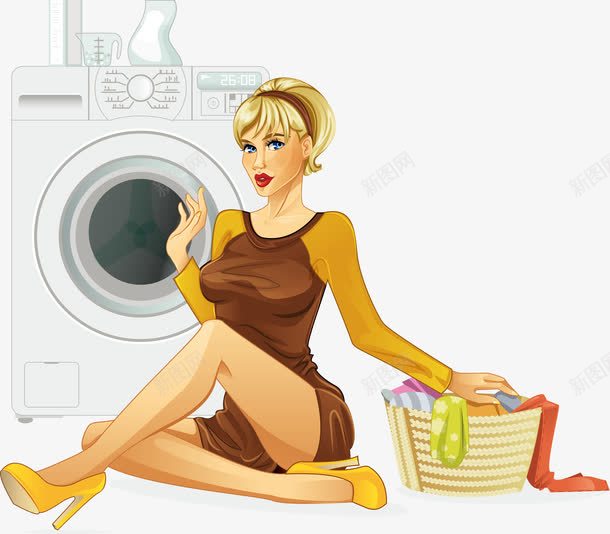 美丽的家庭主妇洗衣服png免抠素材_新图网 https://ixintu.com 家庭主妇 洗衣服 滚筒洗衣机 矢量png 美女 美女洗衣服