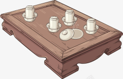 木质茶具方形木质茶台卡通插画矢量图高清图片