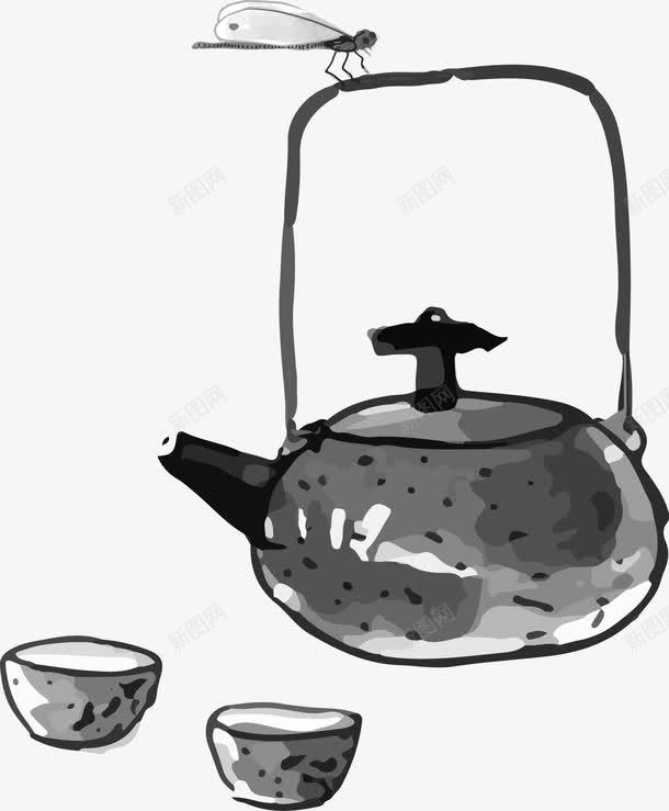 茶壶png免抠素材_新图网 https://ixintu.com 中国风 新茶 水墨画 水墨茶 茶 茶壶 蜻蜓茶 黑色