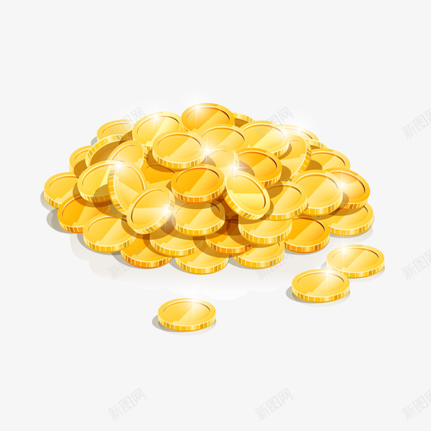 闪亮金币堆png免抠素材_新图网 https://ixintu.com 卡通金币 背景装饰 金色 金钱 黄色金币