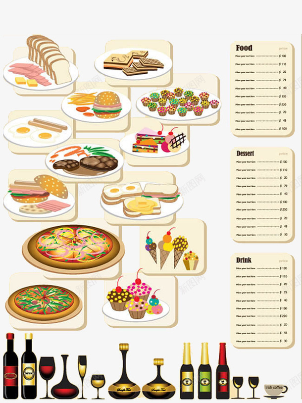 菜单页面psd_新图网 https://ixintu.com 卡通彩绘 目录 食物