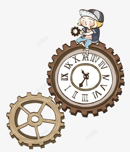 坐在钟表上的小男孩png免抠素材_新图网 https://ixintu.com 卡通 岁月的齿轮 时间 转动 齿轮
