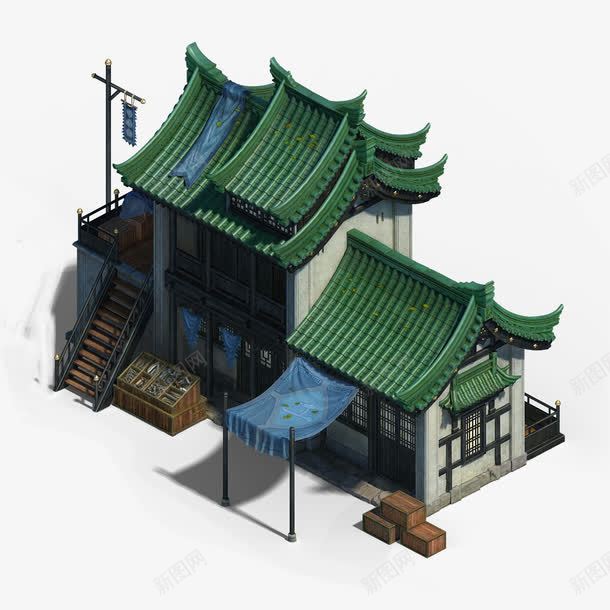 绿色古代房子png免抠素材_新图网 https://ixintu.com png图形 中国风 古建筑 房子 房屋 绿房顶 装饰