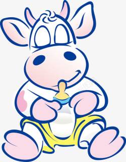 英文宝宝奶嘴奶瓶卡通小牛喝牛奶矢量图高清图片