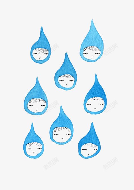 创意雨滴png免抠素材_新图网 https://ixintu.com 卡通 小孩 手绘 插画 水彩 水滴 蓝色 雨滴