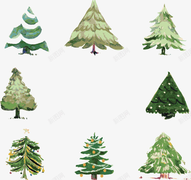 绿色圣诞树矢量图ai免抠素材_新图网 https://ixintu.com 创意 圣诞树 松树 松针 树木 水墨 水彩 绿色 矢量图